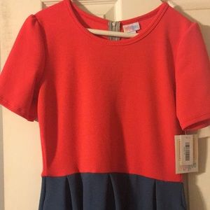 Amelia coral and blue LuLaRoe dress with pockets